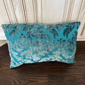 Vintage Pier 1 Turquoise Blue Cut Velvet Floral accent Pillow